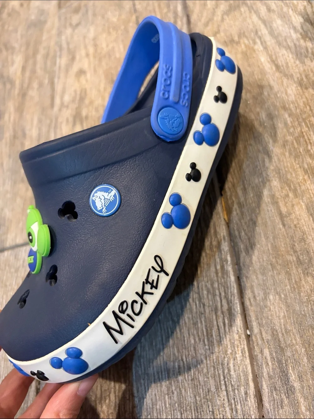CROCS Mickey Mouse Navy Blue Kids Clogs with Green Character size 3 Junior